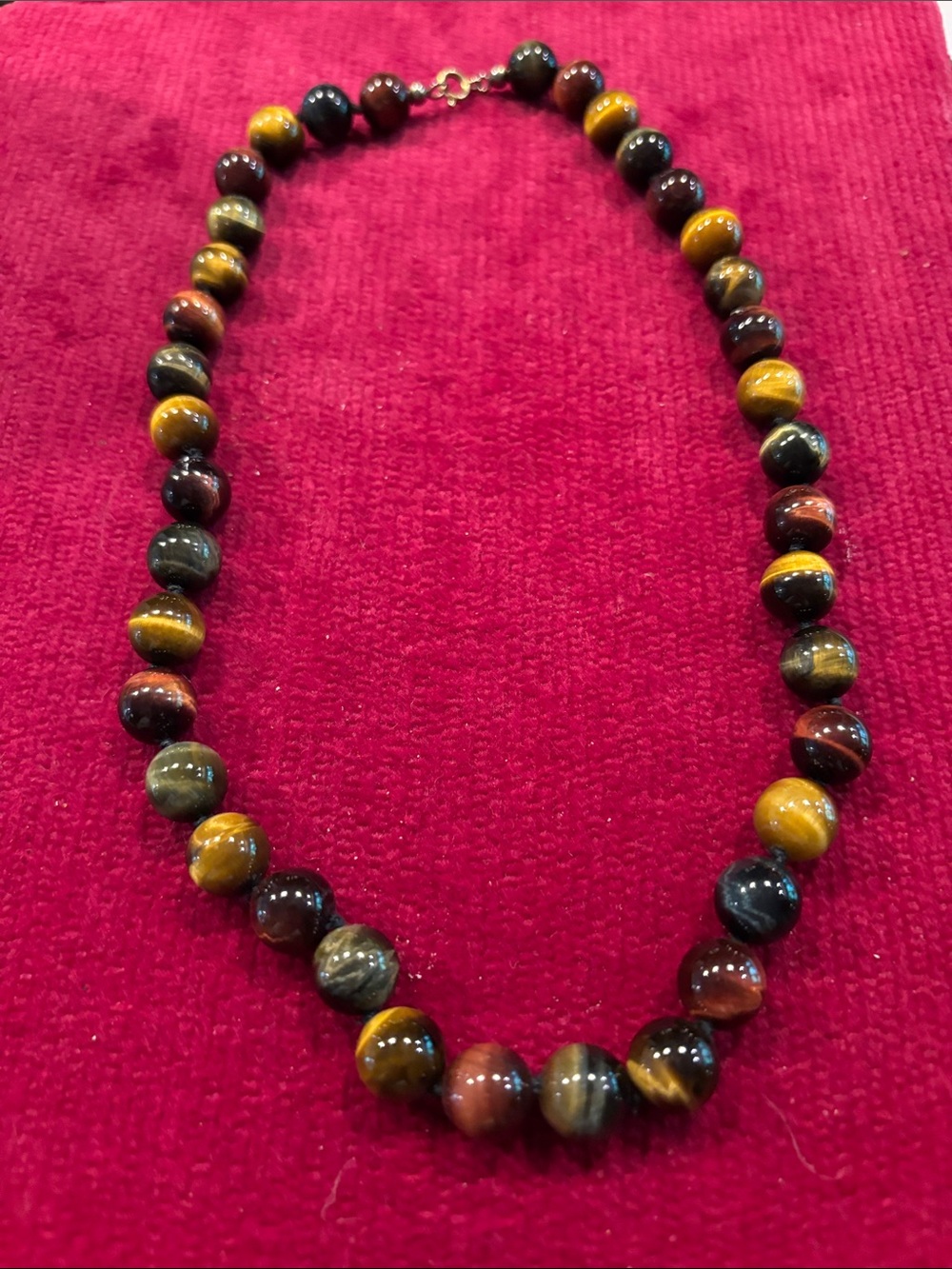 Multicolor Tiger Eye Bead Necklace – Polished Natural Stone